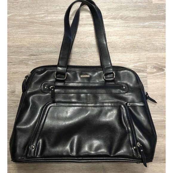 Franklin Covey Classic Leather‎ Briefcase Handle Black Bag Paisley Interior